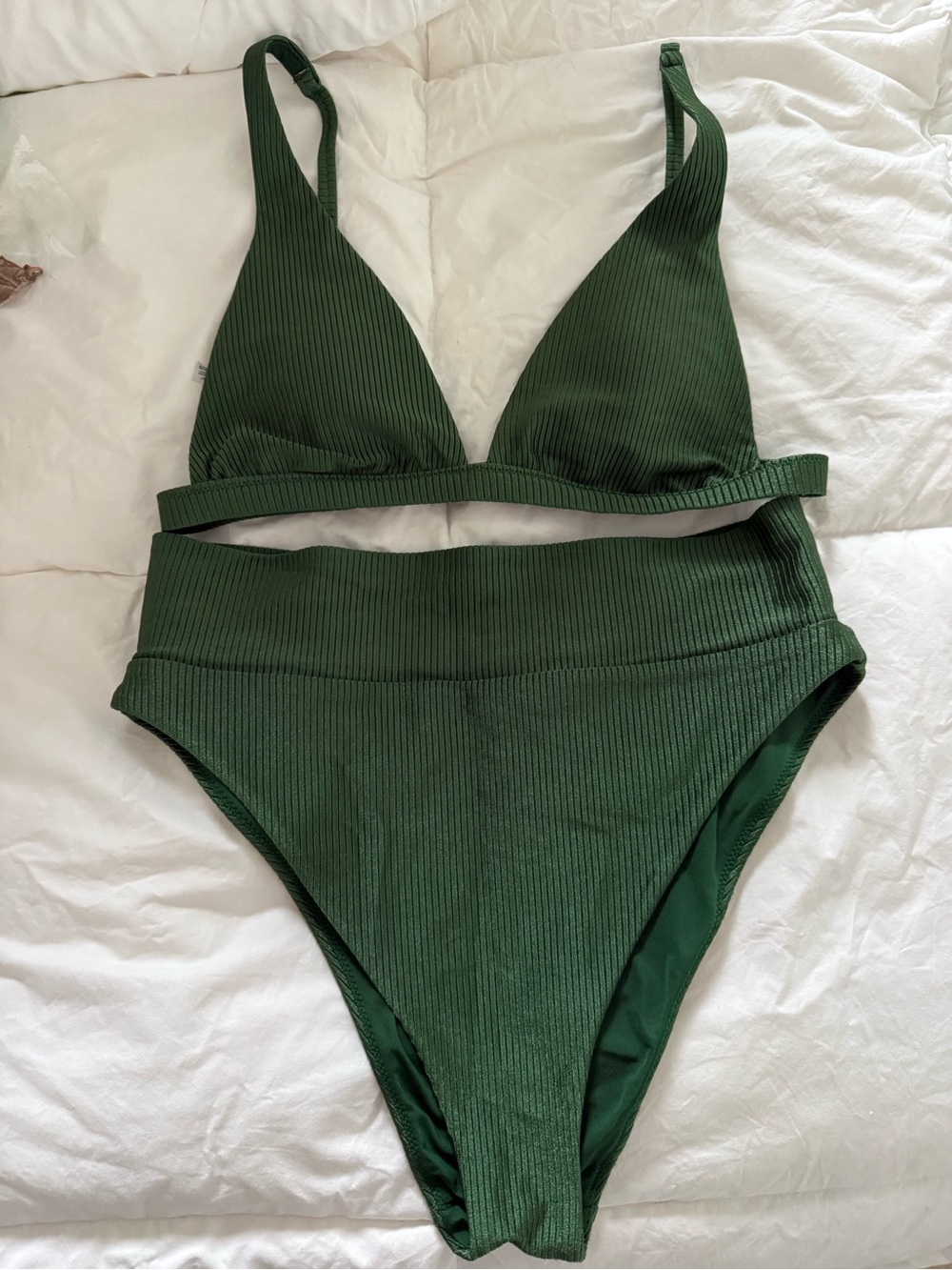 aerie Olive Ribbed Triangle Bikini Top with High-Waist Bottoms